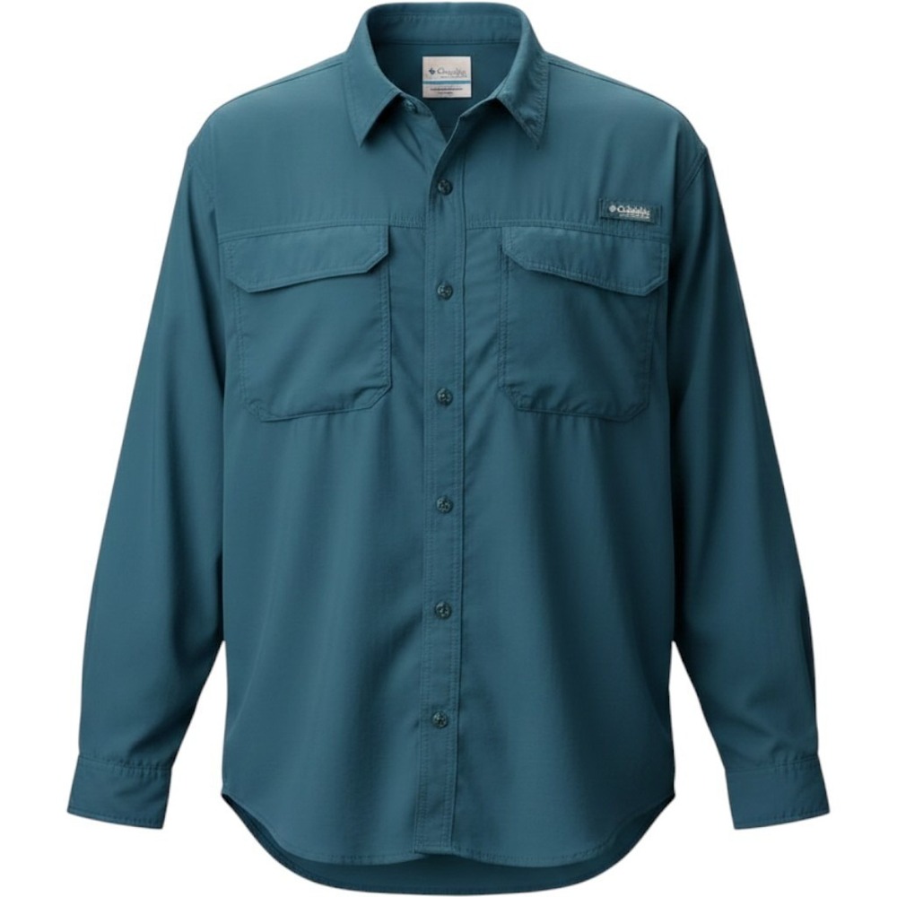 Columbia Sz XL Mens PFG Tamiami UPF 40 Long Sleeve Shirt Chest Pockets Blue